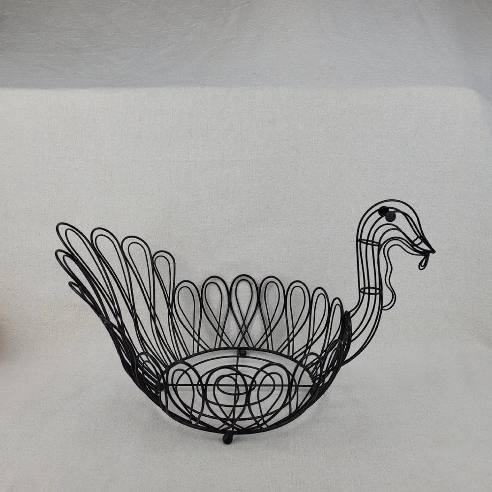 Vintage Black Metal Wire Turkey Basket Thanksgiving Decor Fruit Bowl Farmhouse